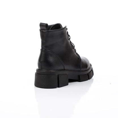 Faux Leather Ankle Boot - Black