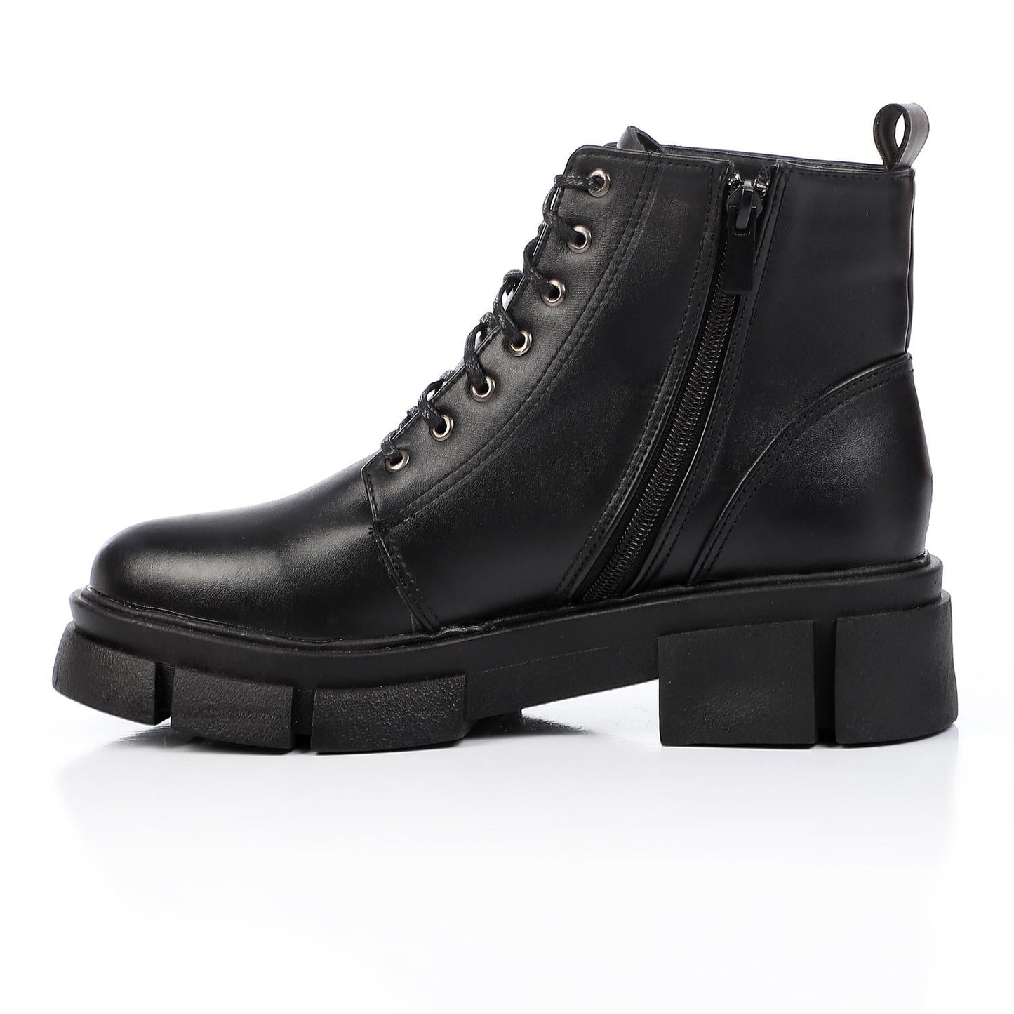 Faux Leather Ankle Boot - Black