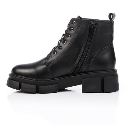 Faux Leather Ankle Boot - Black