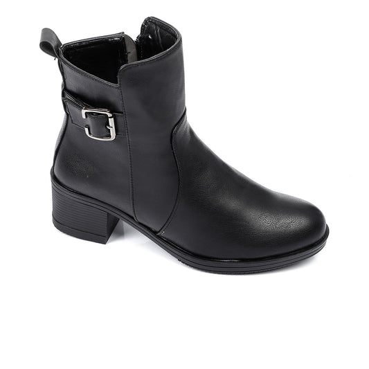 Faux Leather Ankle Boot - Black