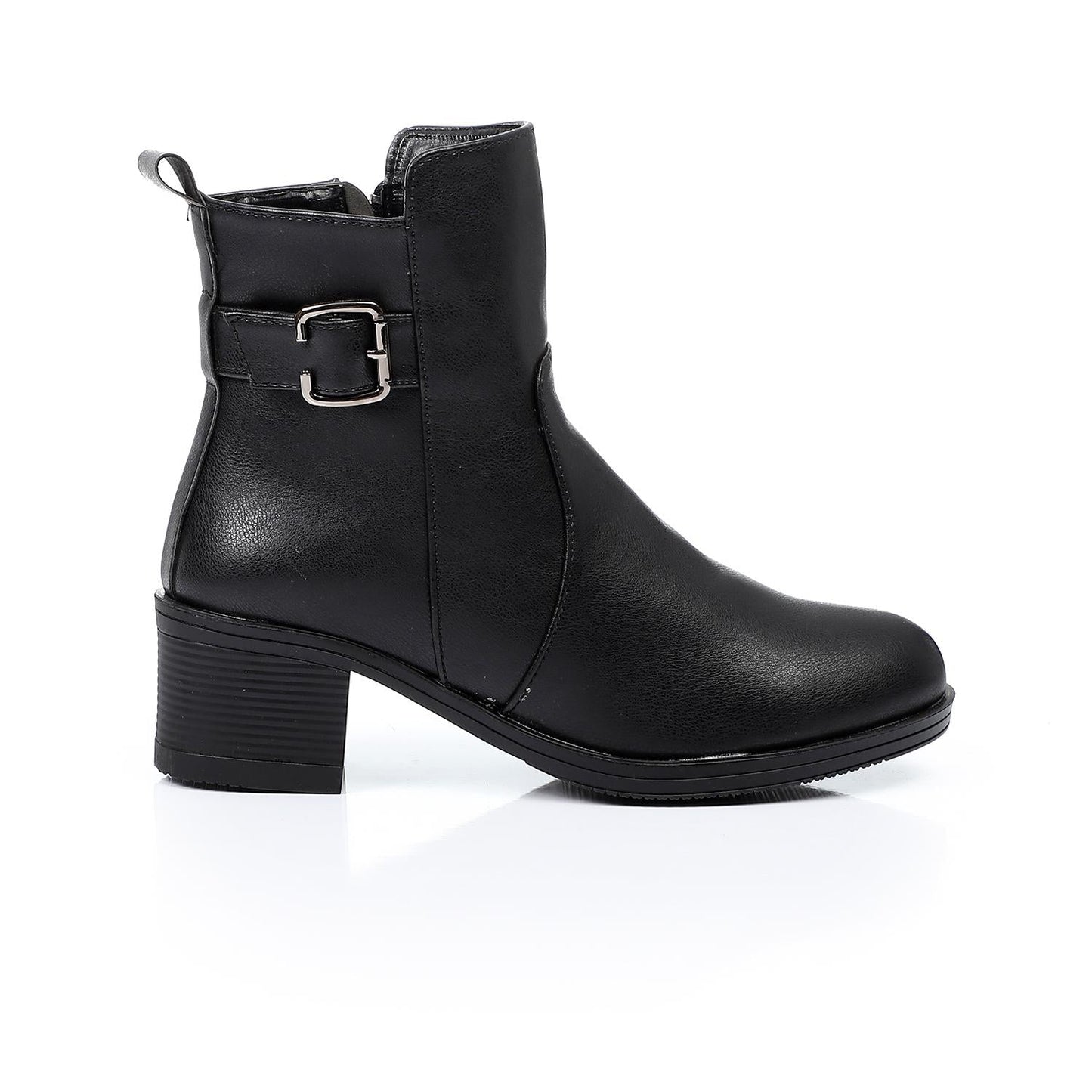Faux Leather Ankle Boot - Black
