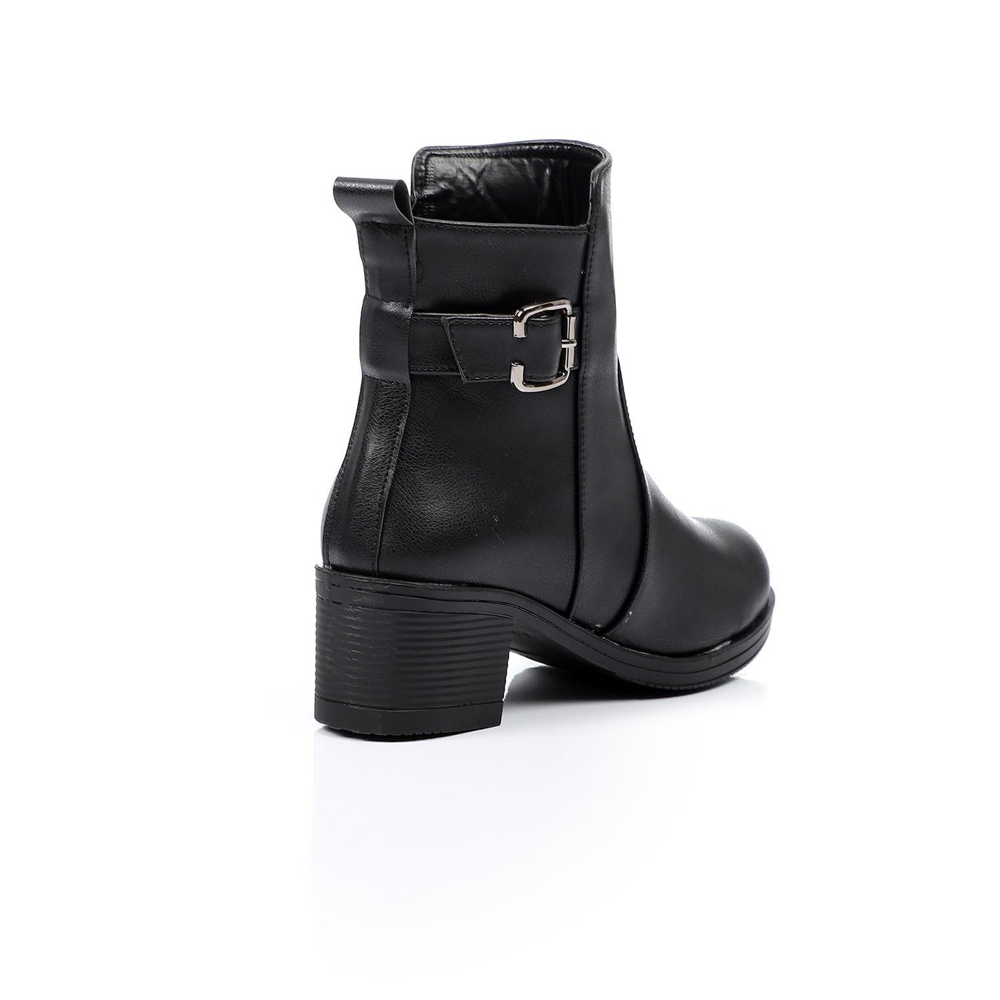 Faux Leather Ankle Boot - Black