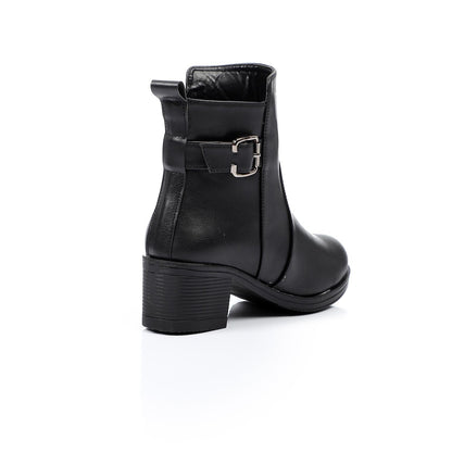 Faux Leather Ankle Boot - Black