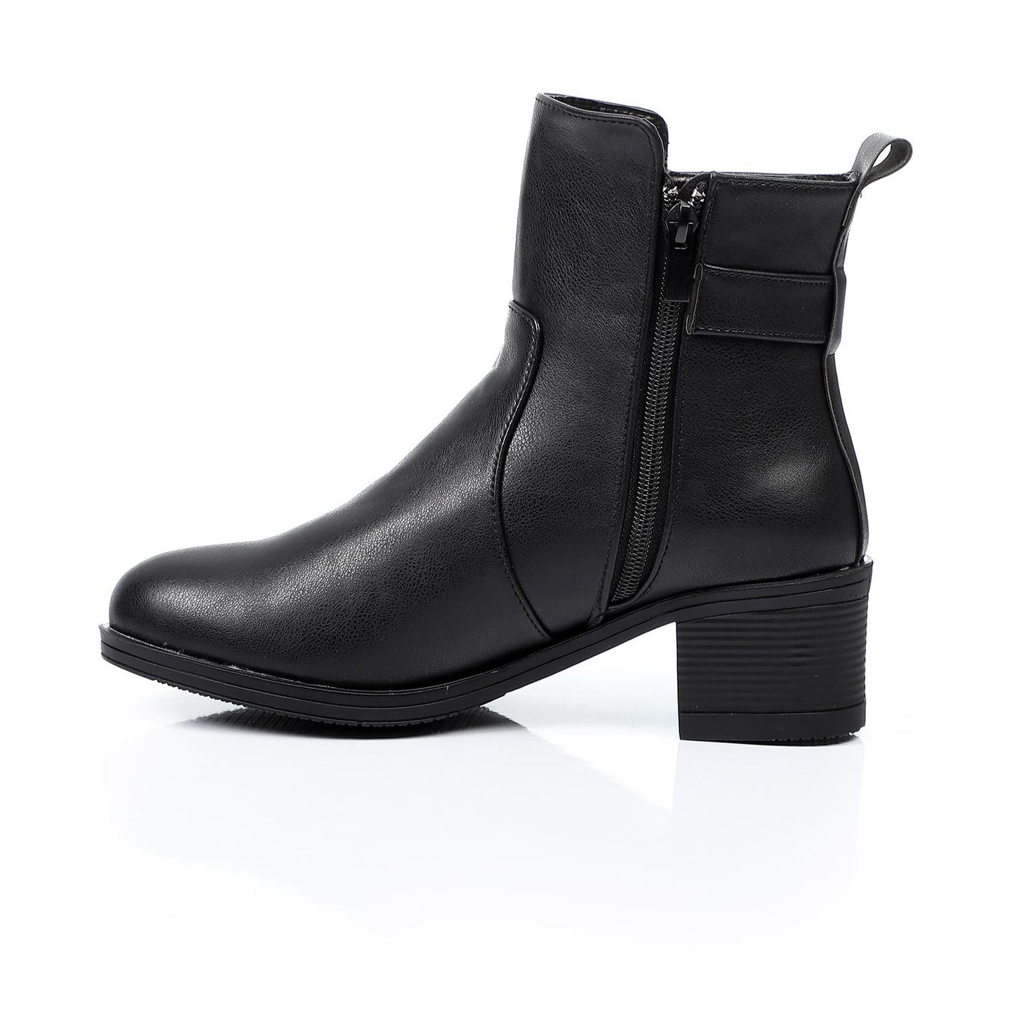 Faux Leather Ankle Boot - Black