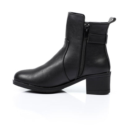 Faux Leather Ankle Boot - Black