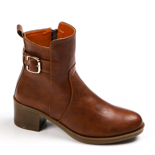 Faux Leather Ankle Boot - Brown