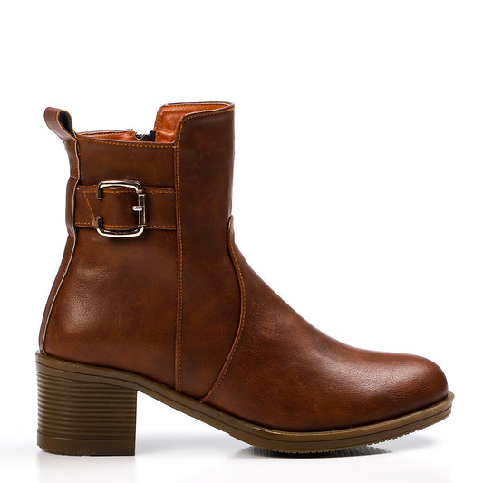Faux Leather Ankle Boot - Brown