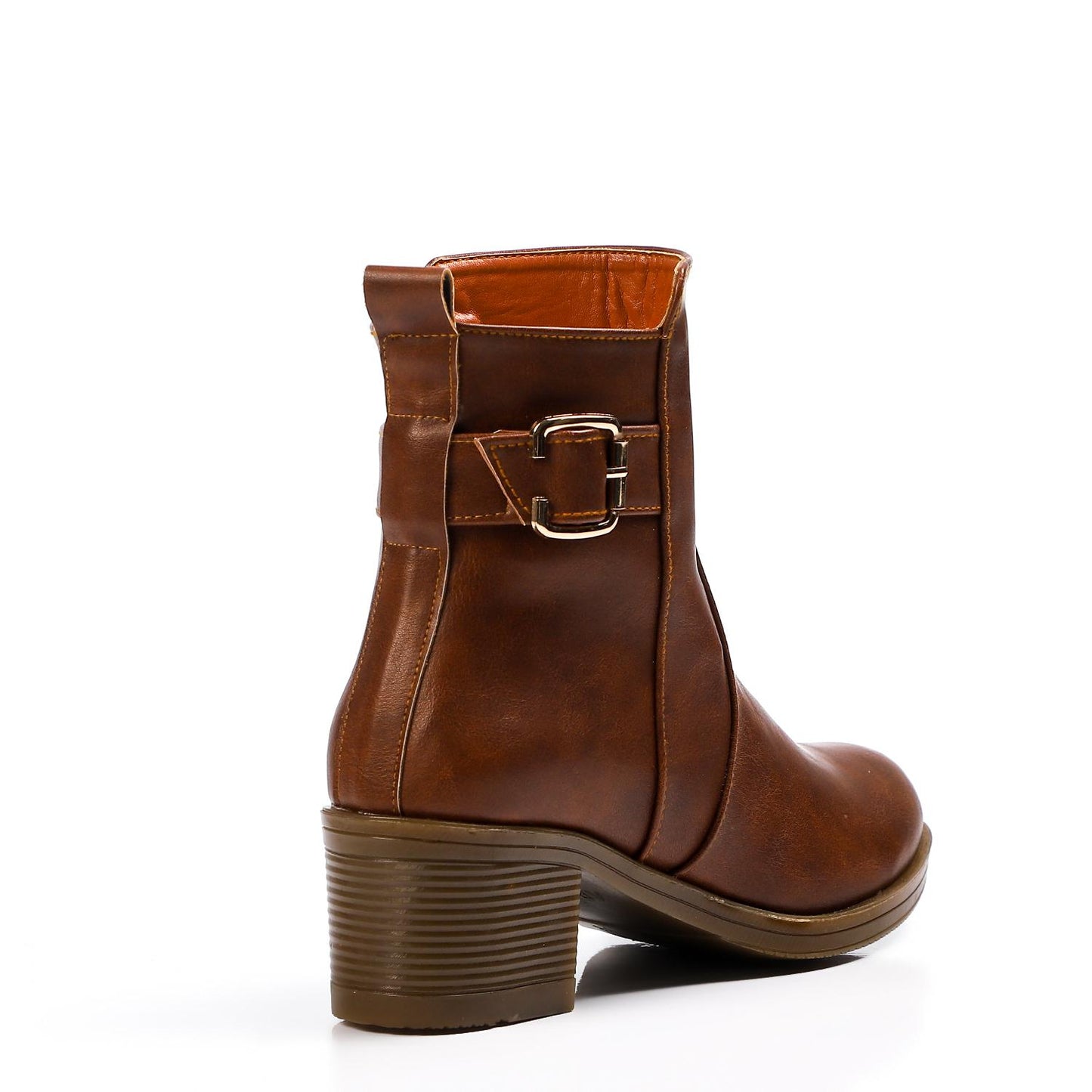 Faux Leather Ankle Boot - Brown