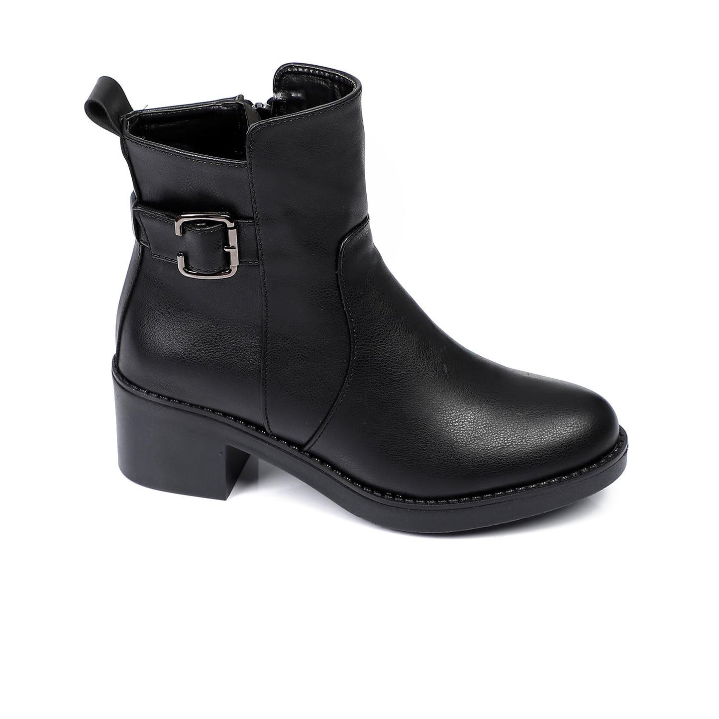 Faux Leather Ankle Boot - Black