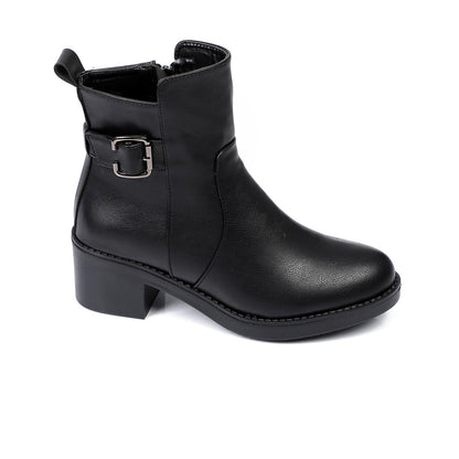 Faux Leather Ankle Boot - Black