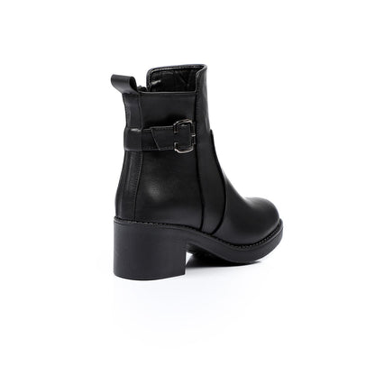 Faux Leather Ankle Boot - Black