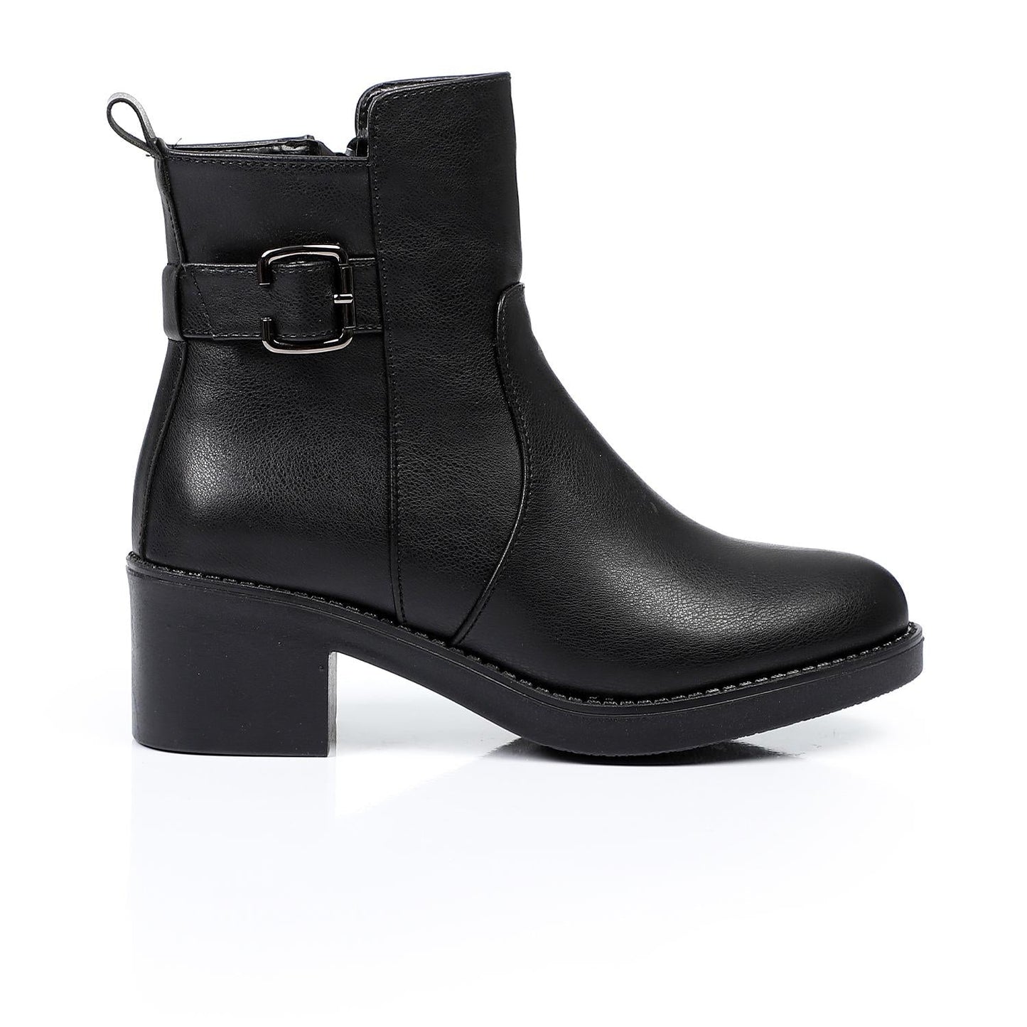 Faux Leather Ankle Boot - Black