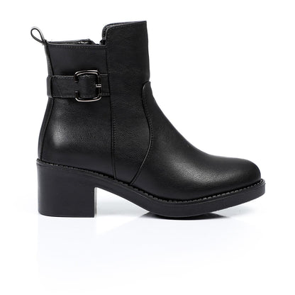 Faux Leather Ankle Boot - Black
