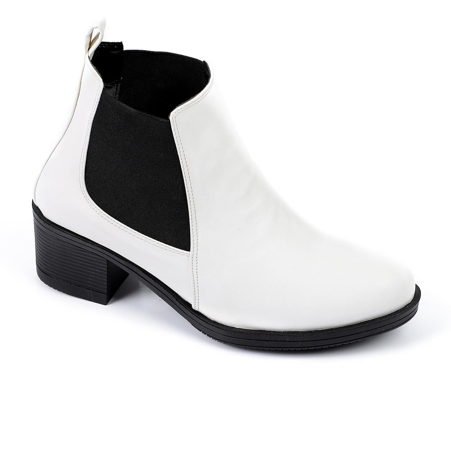 Faux Leather Block Heels Chelsea Boots - White