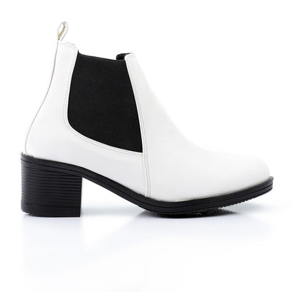 Faux Leather Block Heels Chelsea Boots - White