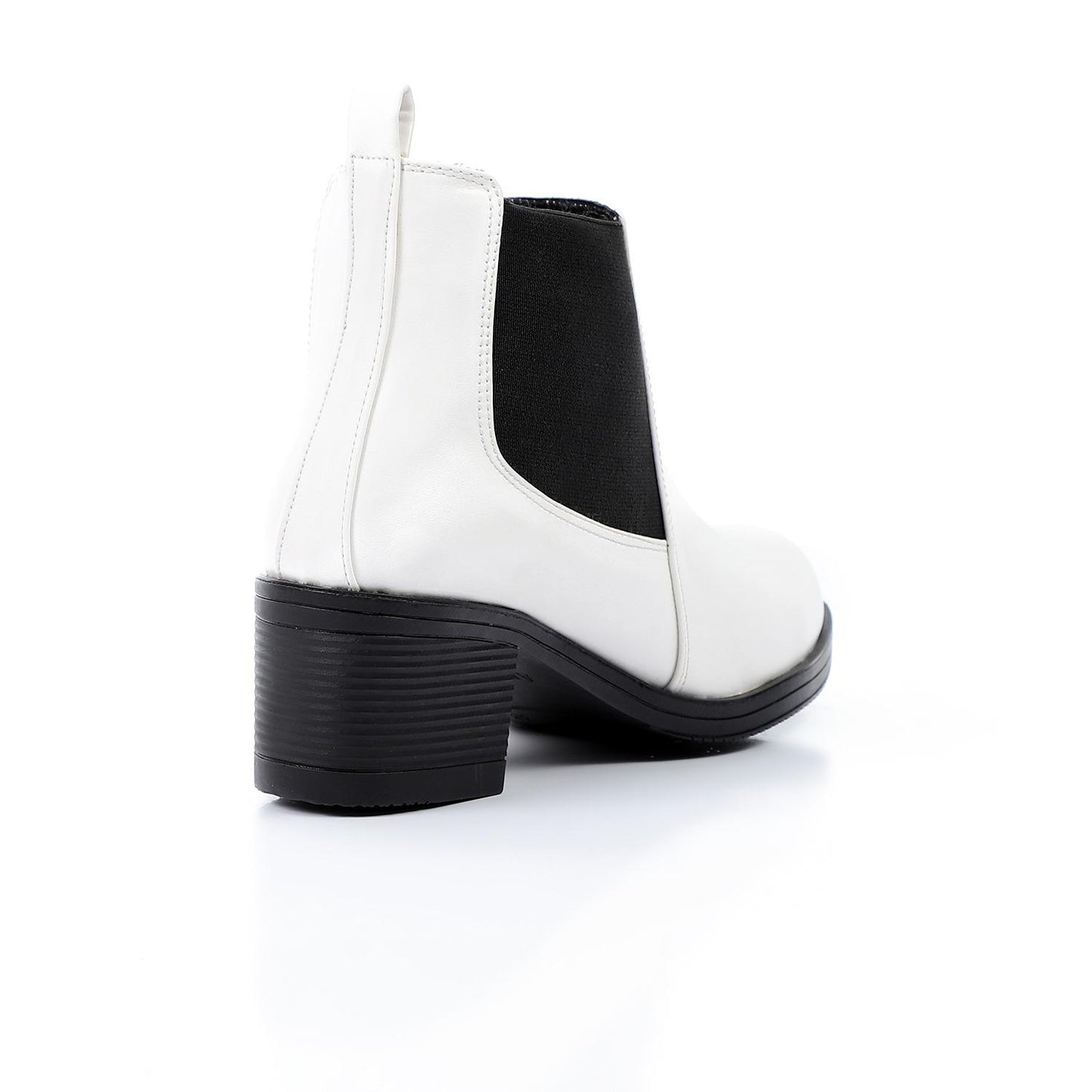 Faux Leather Block Heels Chelsea Boots - White