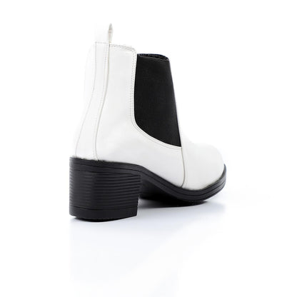 Faux Leather Block Heels Chelsea Boots - White