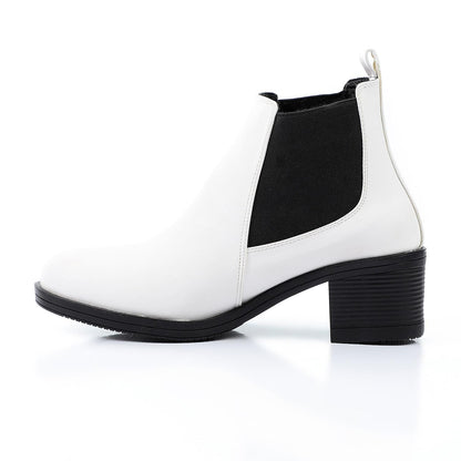 Faux Leather Block Heels Chelsea Boots - White