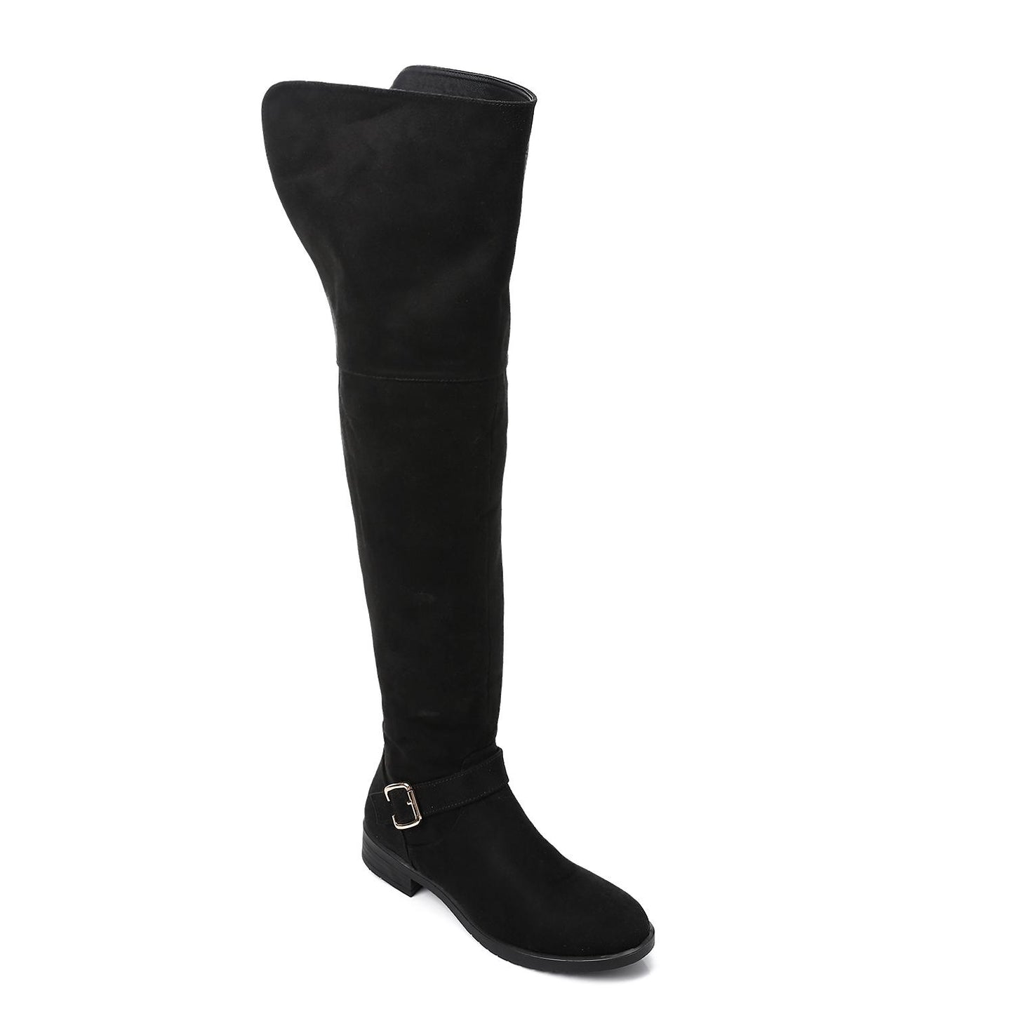 Suede Solid Over-the-Knee Boot - Black