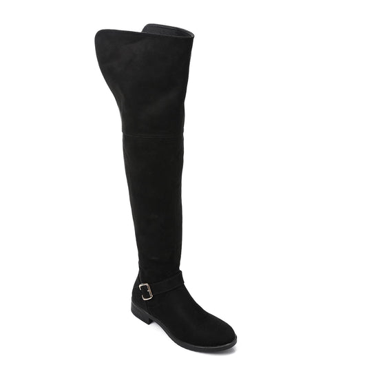 Suede Solid Over-the-Knee Boot - Black