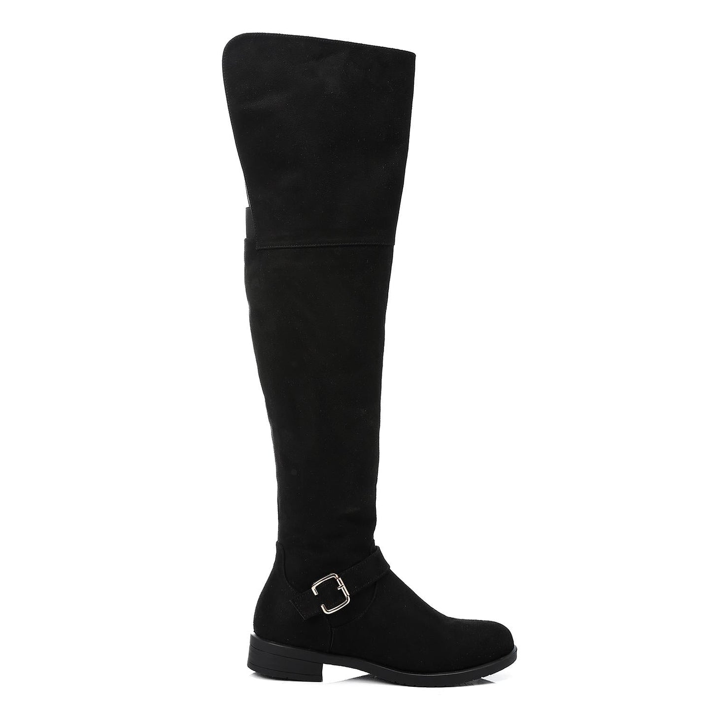 Suede Solid Over-the-Knee Boot - Black
