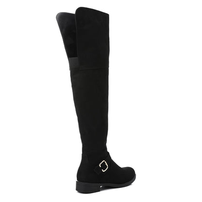 Suede Solid Over-the-Knee Boot - Black