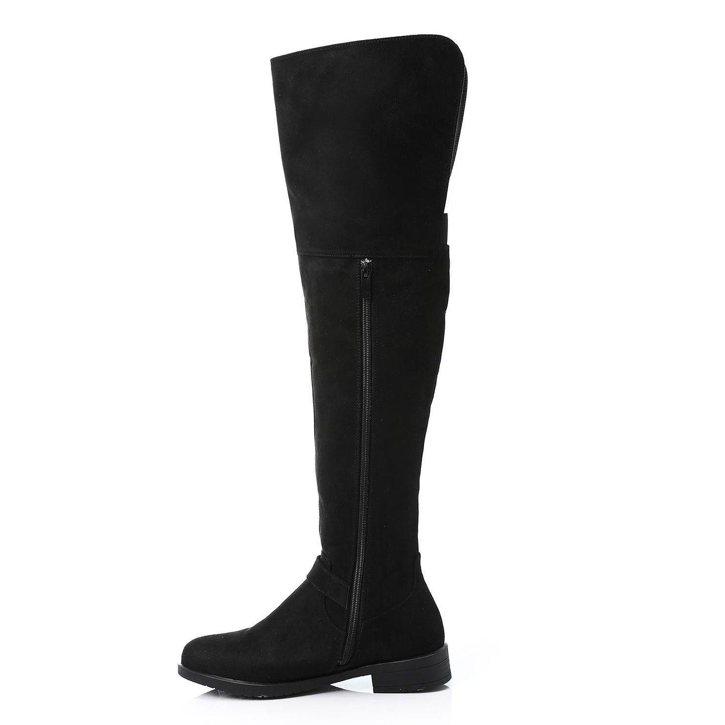 Suede Solid Over-the-Knee Boot - Black