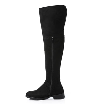 Suede Solid Over-the-Knee Boot - Black