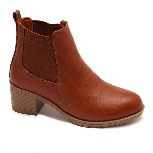 Faux Leather Block Heels Chelsea Boots - Tan