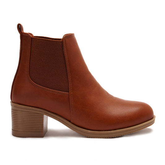 Faux Leather Block Heels Chelsea Boots - Tan