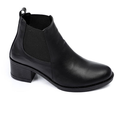 Faux Leather Block Heels Chelsea Boots - Black