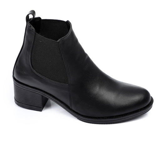 Faux Leather Block Heels Chelsea Boots - Black