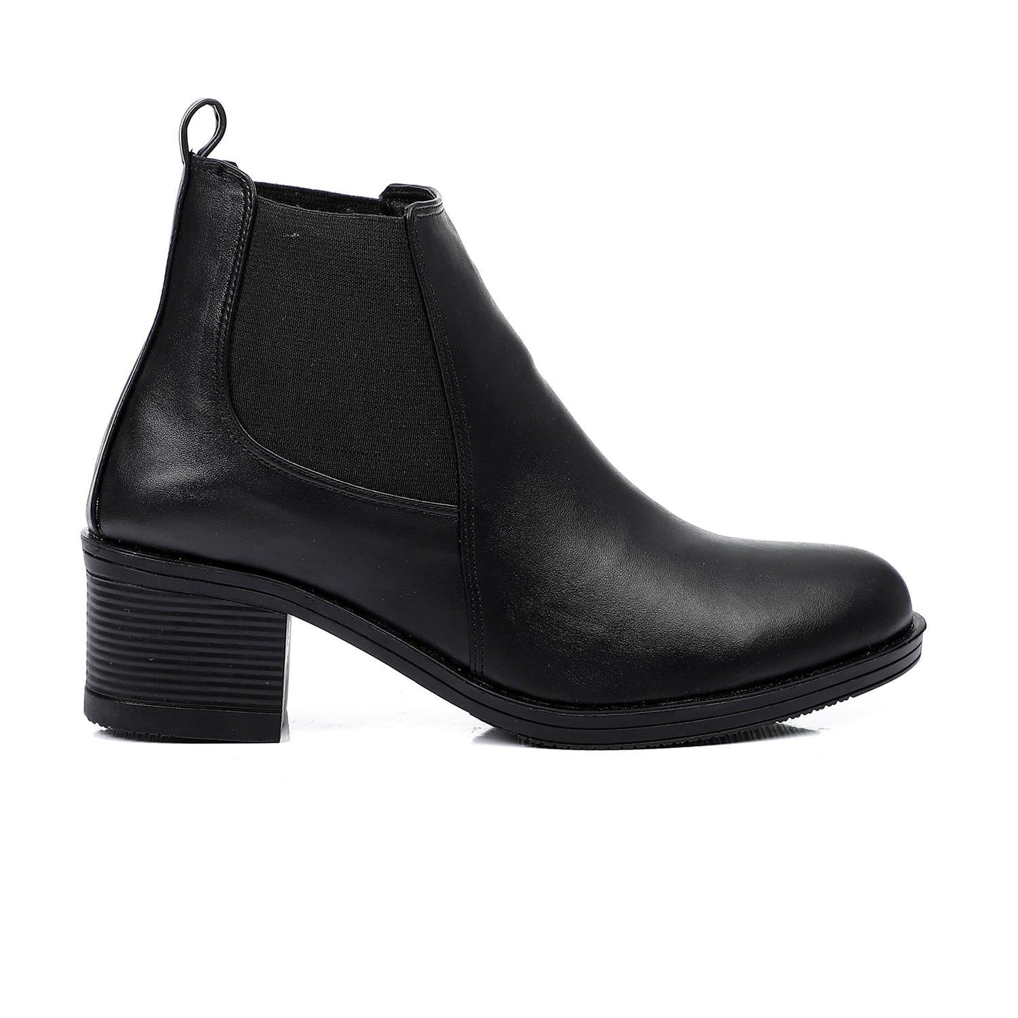Faux Leather Block Heels Chelsea Boots - Black