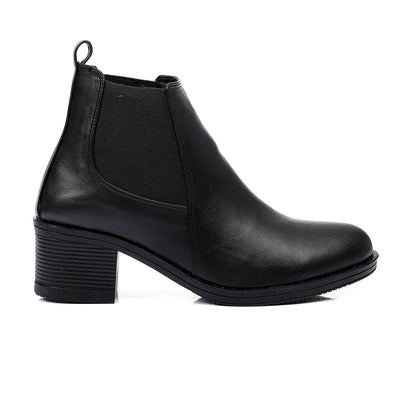 Faux Leather Block Heels Chelsea Boots - Black
