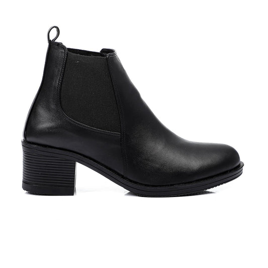 Faux Leather Block Heels Chelsea Boots - Black