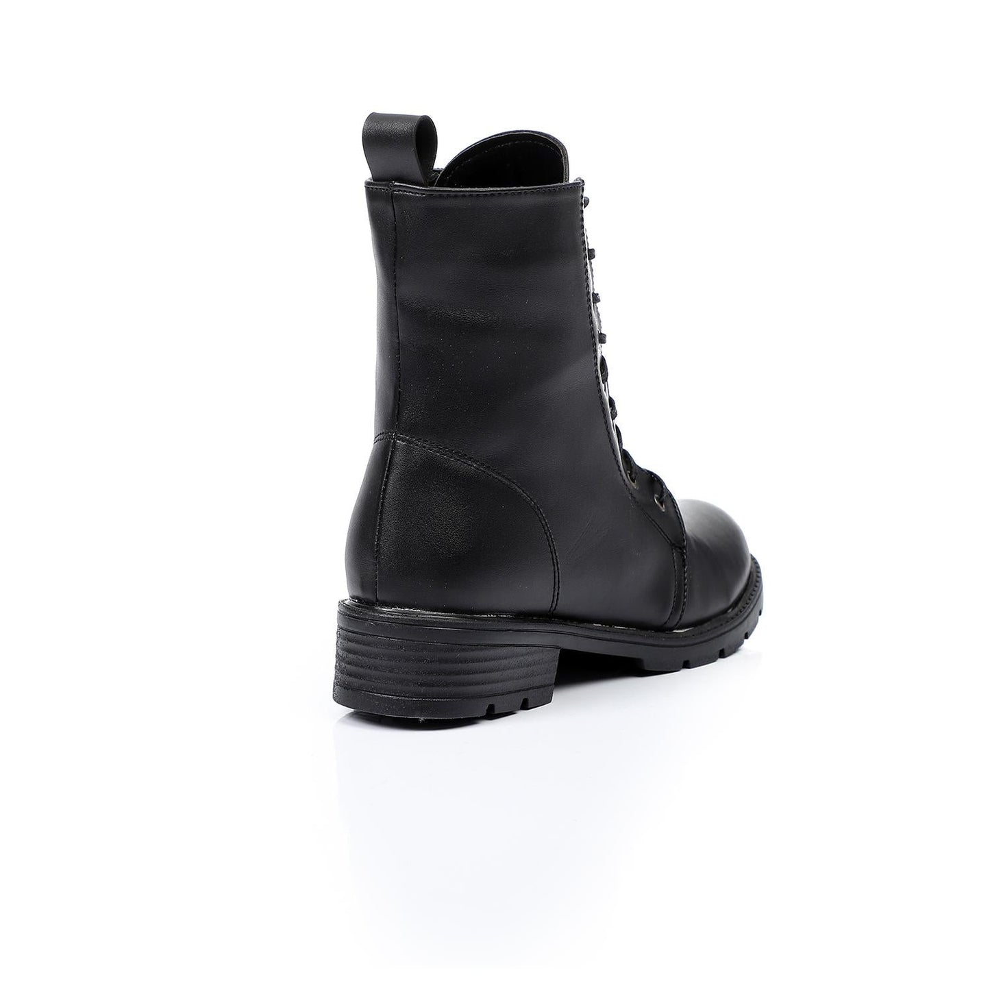 Faux Leather Solid Combat Boot - Black