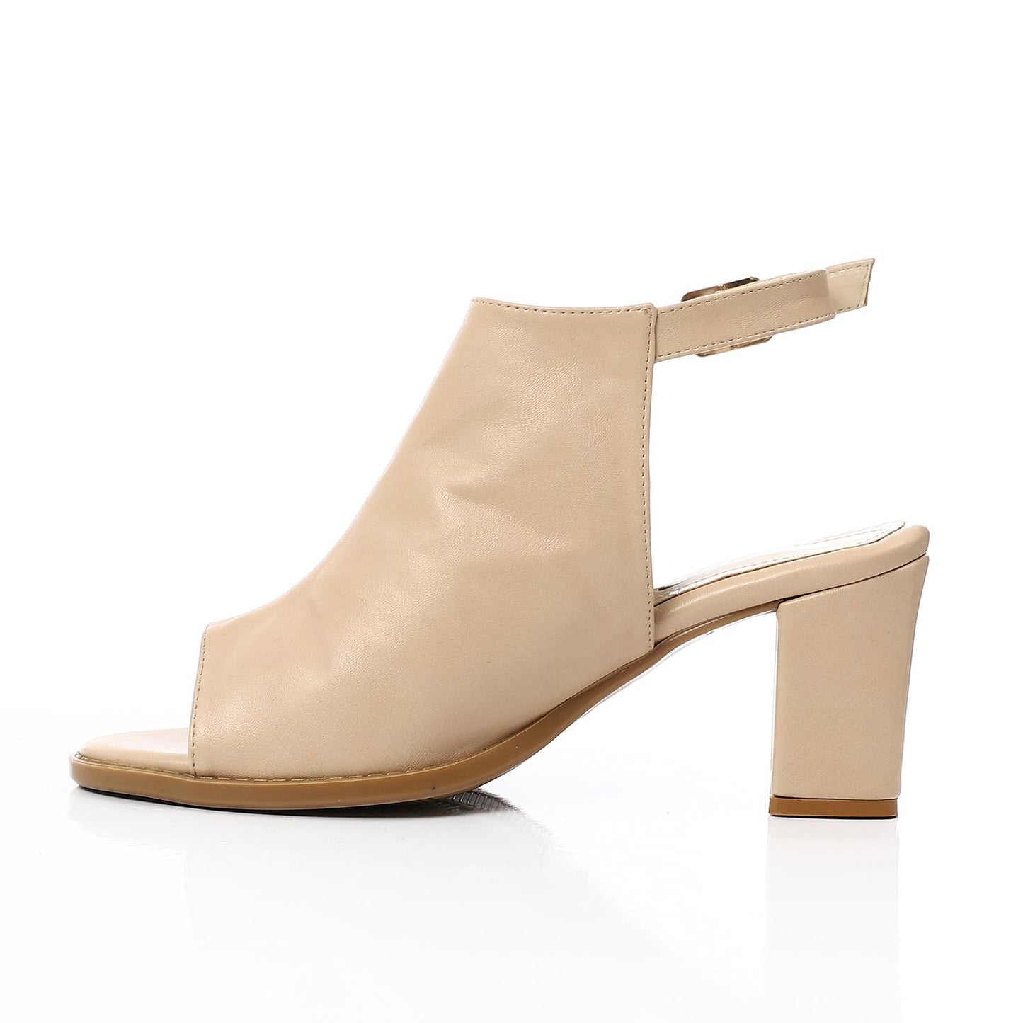 Leather Peep-Toe Block Heel Sandals - Beige
