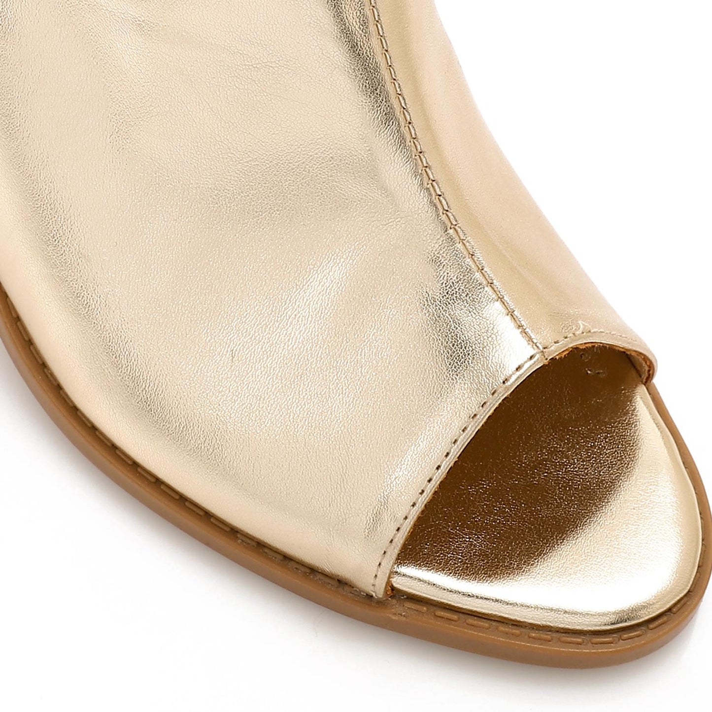 Leather Peep-Toe Block Heel Sandals - Gold