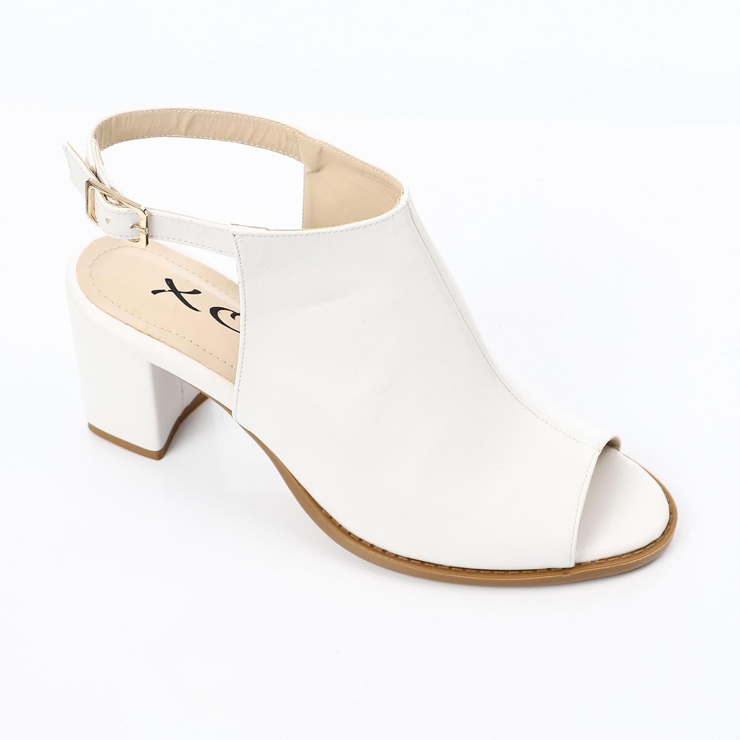 Leather Peep-Toe Block Heel Sandals - White