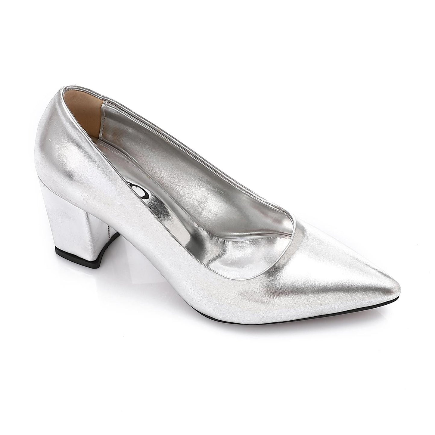 Faux Leather Pointed Toe Pumps - Silver