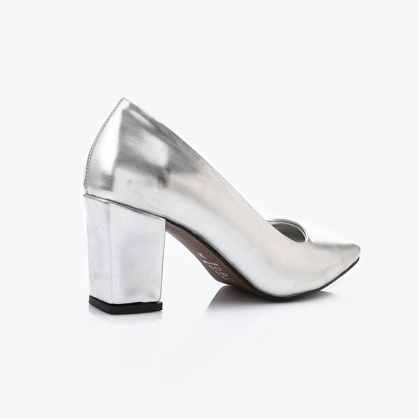 Faux Leather Pointed Toe Pumps - Silver