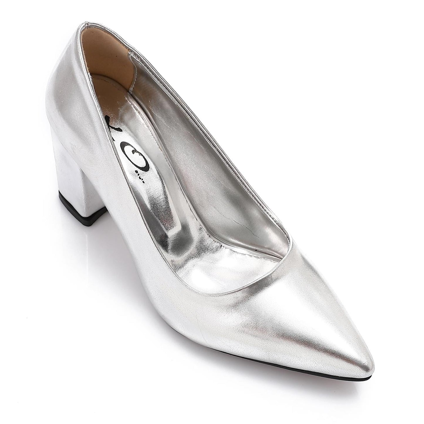Faux Leather Pointed Toe Pumps - Silver