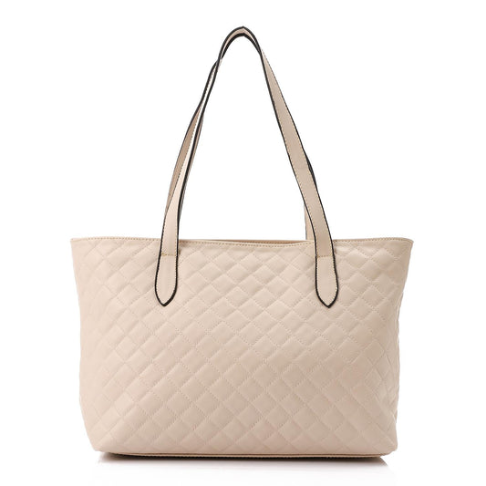 Faux Leather Quilted Tote Bag - Beige