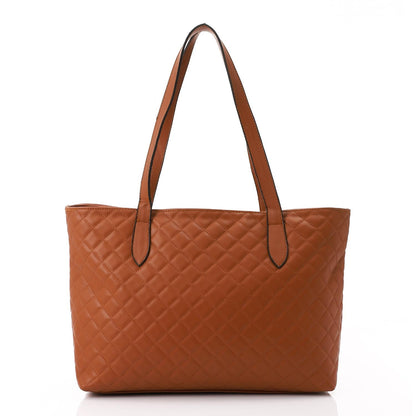 Faux Leather Quilted Tote Bag - Camel