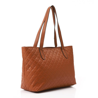 Faux Leather Quilted Tote Bag - Camel
