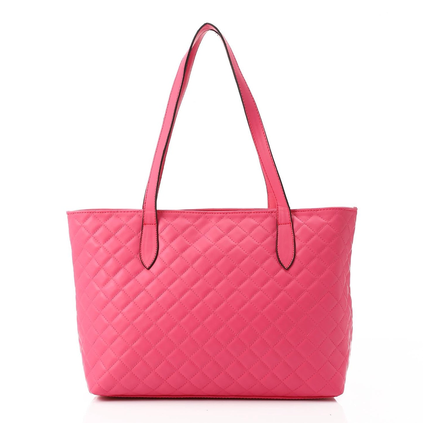 Faux Leather Quilted Tote Bag - Pink