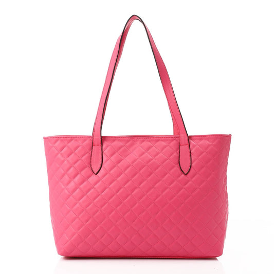 Faux Leather Quilted Tote Bag - Pink