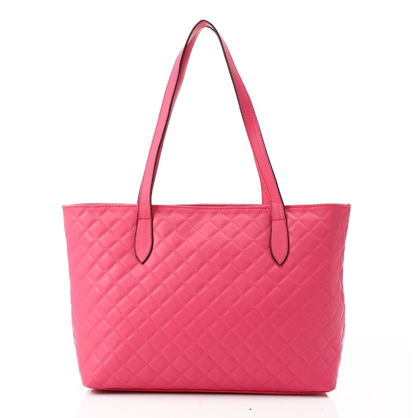 Faux Leather Quilted Tote Bag - Pink