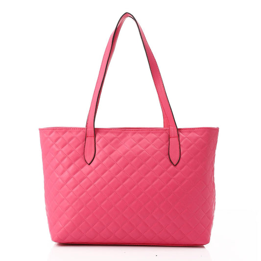Faux Leather Quilted Tote Bag - Pink
