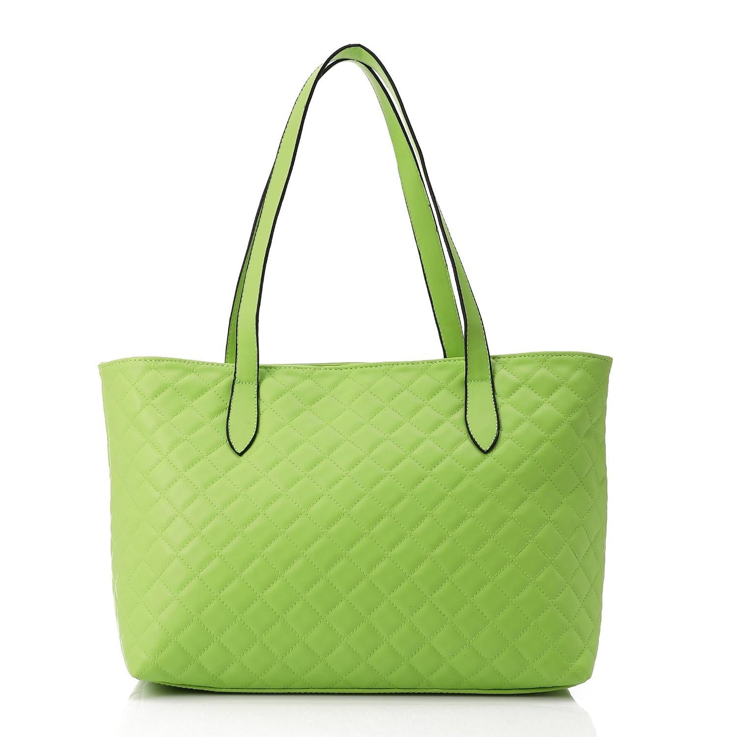 Faux Leather Quilted Tote Bag - Lime